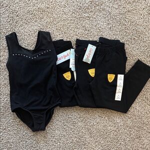 Cat & Jack Black Leotard and Leggings Bundle Sz S 6/7